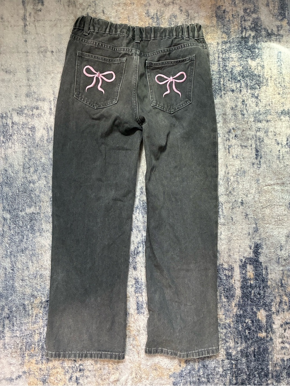 Girls Wide-Leg Jeans with Pink Bow Pockets